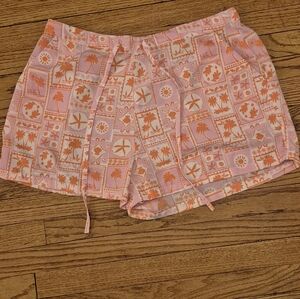 Sigrid Olsen Sleepwear Tropical Shorts Large Summer Floral Pink Orange Melon